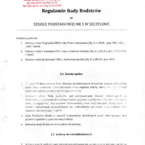 Regulamin Rady Rodziców przy SP nr 5