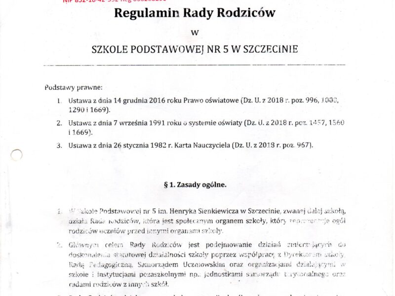 Regulamin Rady Rodziców przy SP nr 5