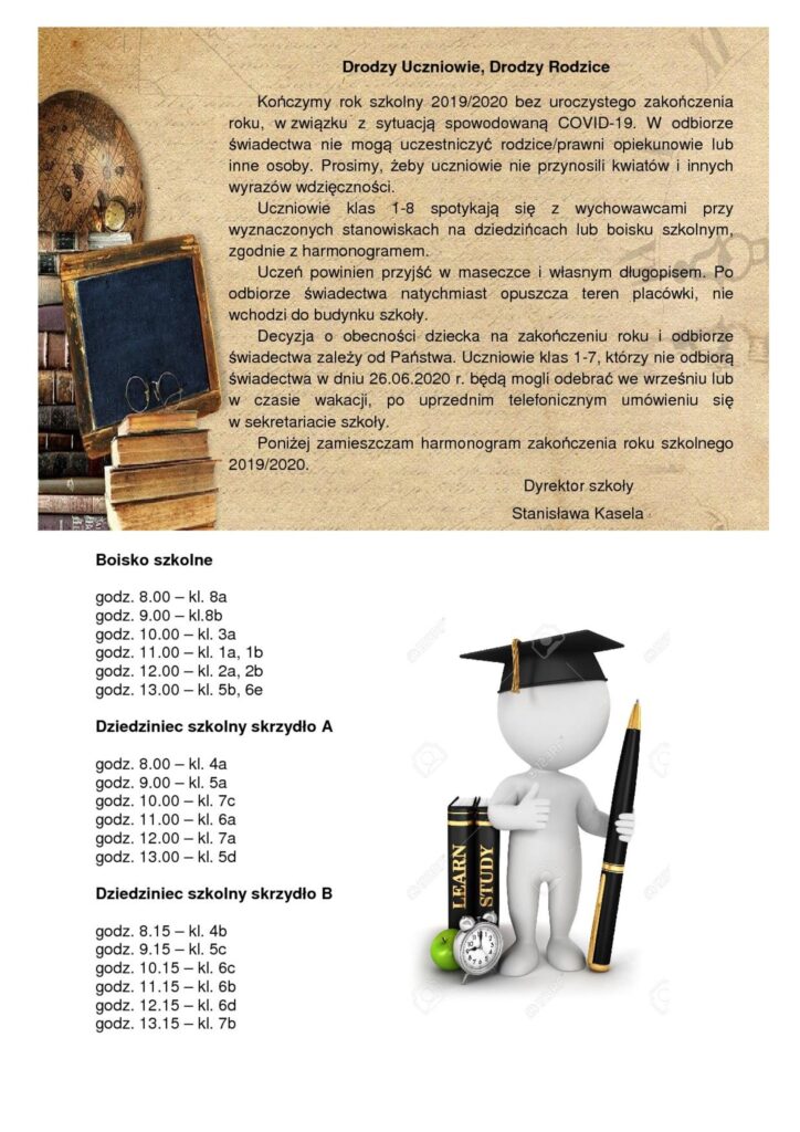 Harmonogram zakończenia roku 2019/2020