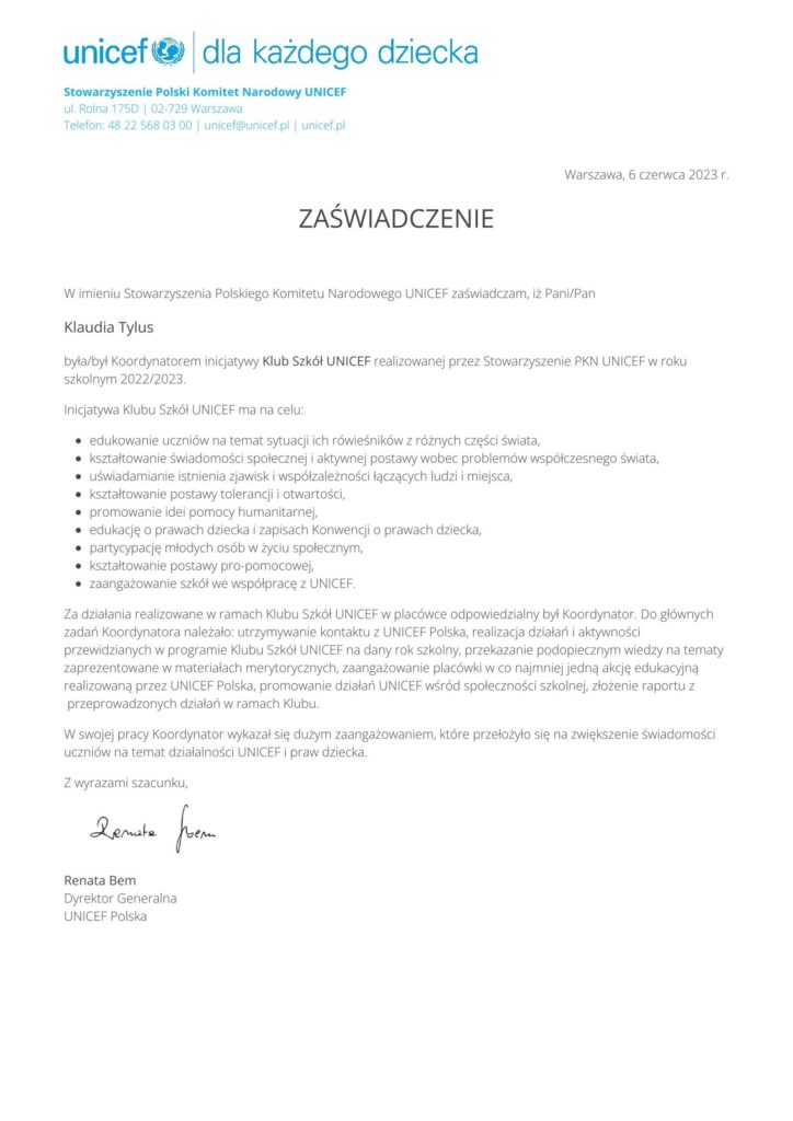 Działamy w Klubie Szkół UNICEF