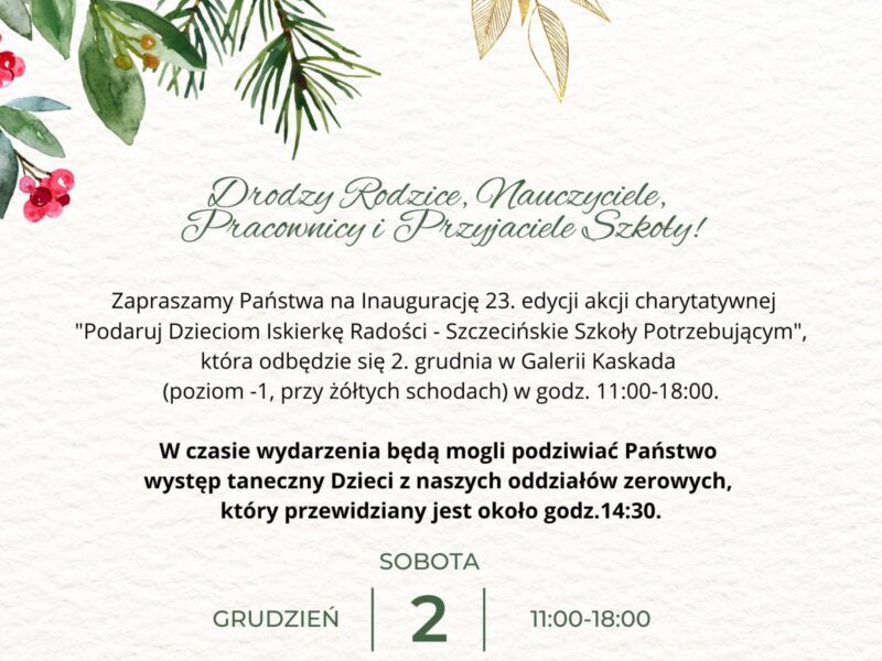 Koncert charytatywny w ramach Iskierki Radości 02.12.2023r.