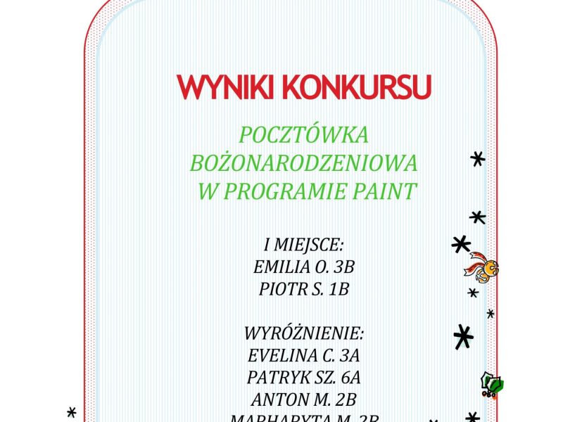 Wyniki konkursu  „KARTKA BOŻONARODZENIOWA W PROGRAMIE PAINT”