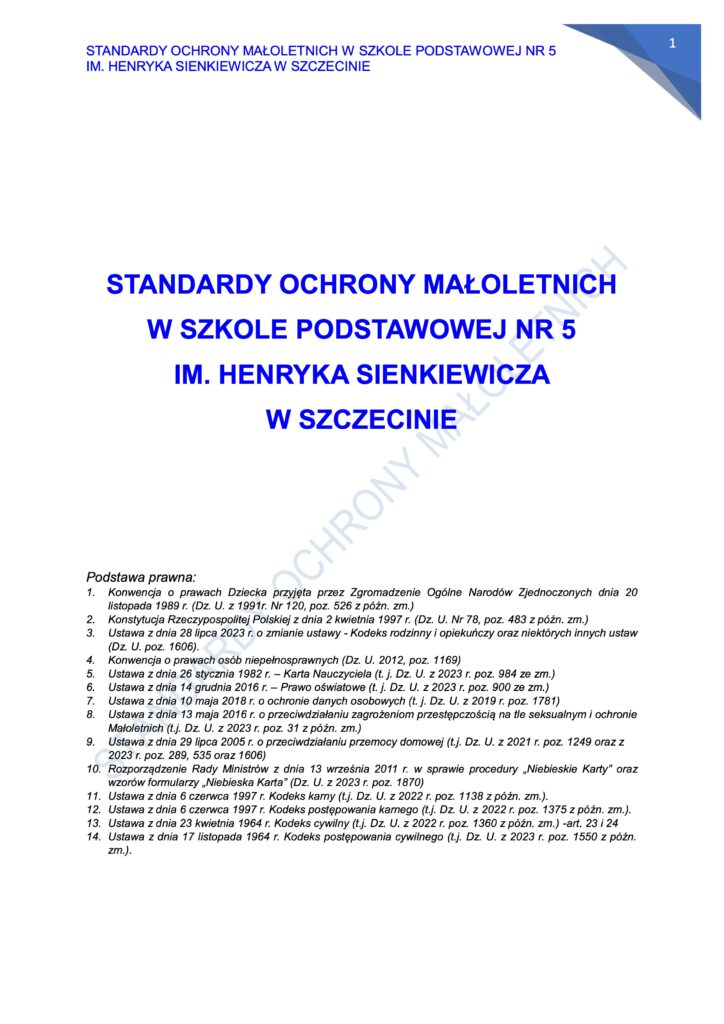 Standardy Ochrony Małoletnich w SP5 Szczecin
