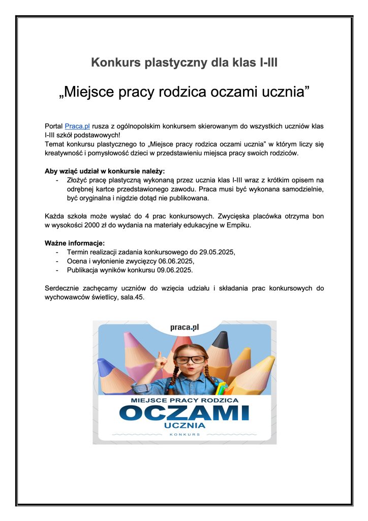 „Miejsce pracy rodzica oczami ucznia”